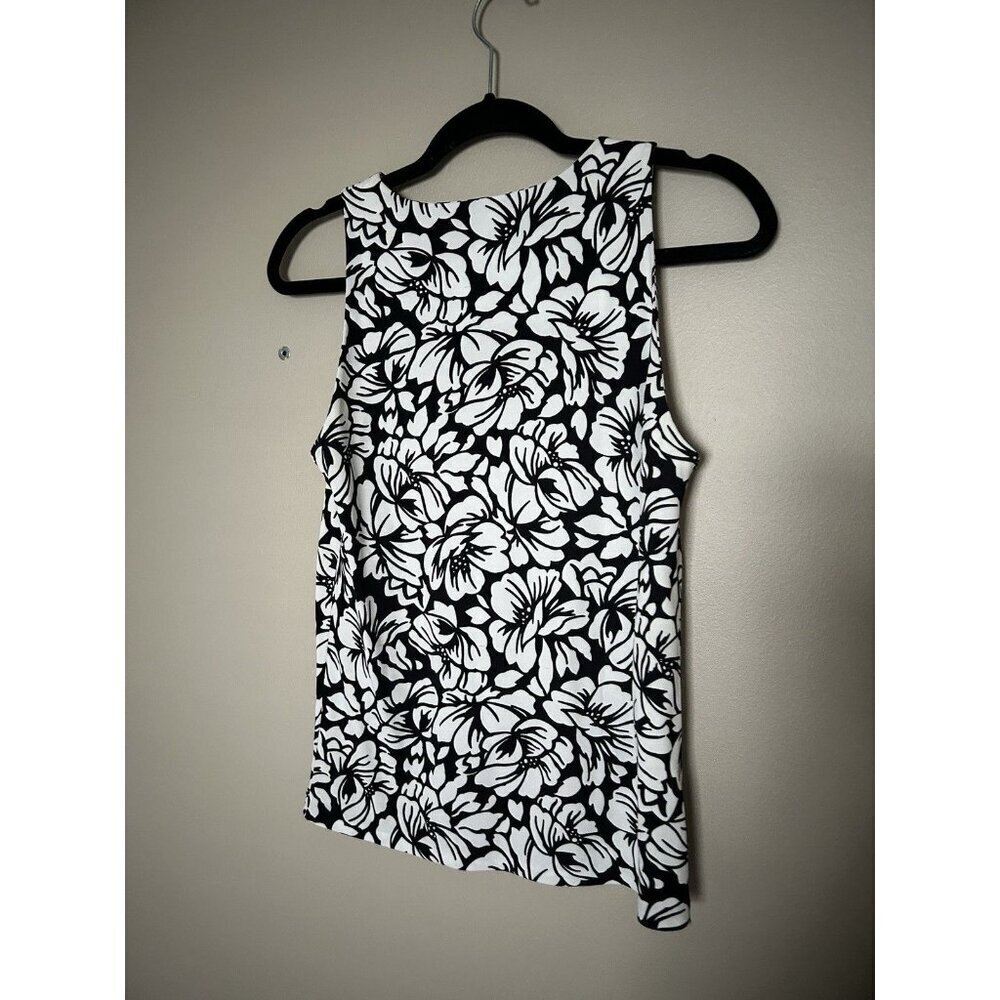 Ralph Lauren Black And White Floral Pattern Sleeveless Blouse Medium Tank Top - Picture 4 of 6